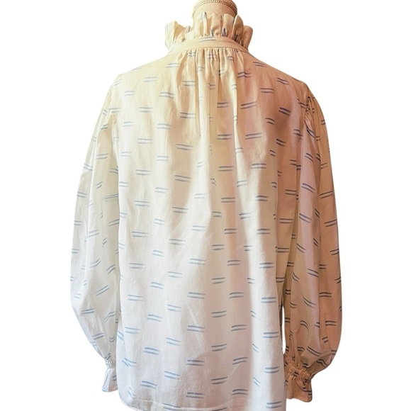 De Loreta Women's White and Blue Ruffle Long Sleeve Blouse Size Small - Picture 4 of 8